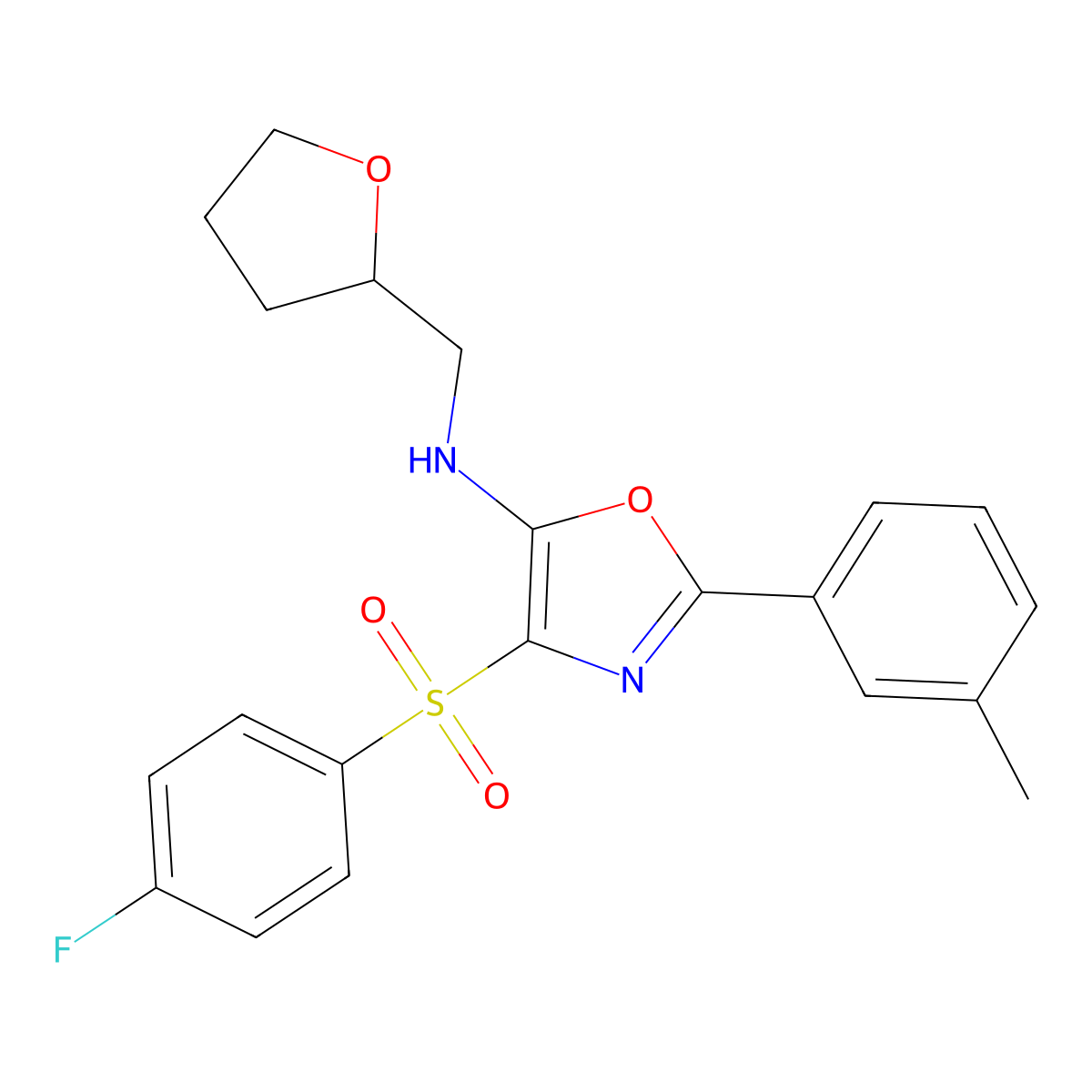 4-((4-fluorophenyl)sulfonyl)-N-((tetrahydrofuran-2-yl)methyl)-2-(m-tolyl)oxazol-5-amine molecular structure, CAS 862738-80-5