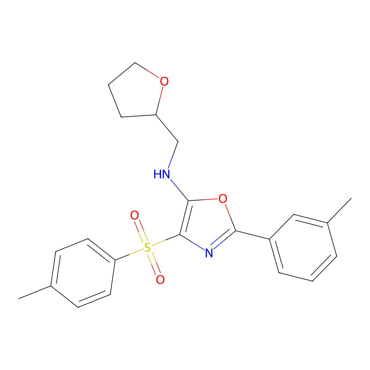 N-((tetrahydrofuran-2-yl)methyl)-2-(m-tolyl)-4-tosyloxazol-5-amine molecular structure, CAS 862738-82-7