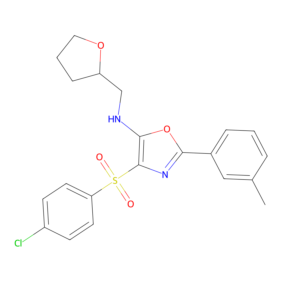 4-((4-chlorophenyl)sulfonyl)-N-((tetrahydrofuran-2-yl)methyl)-2-(m-tolyl)oxazol-5-amine molecular structure, CAS 862738-83-8