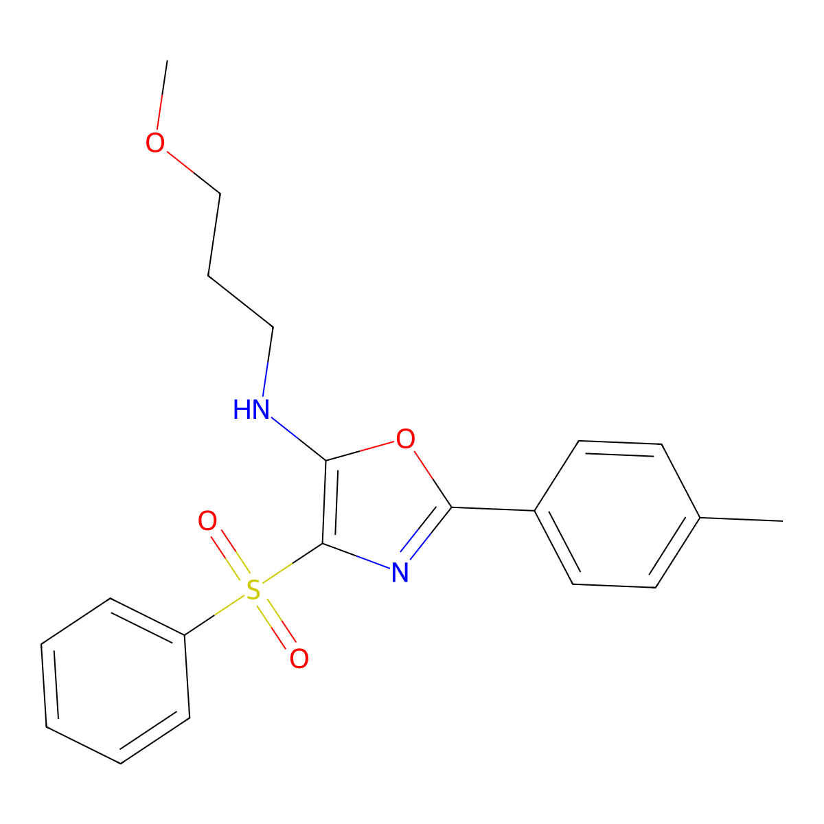 N-(3-methoxypropyl)-4-(phenylsulfonyl)-2-(p-tolyl)oxazol-5-amine molecular structure, CAS 862739-47-7