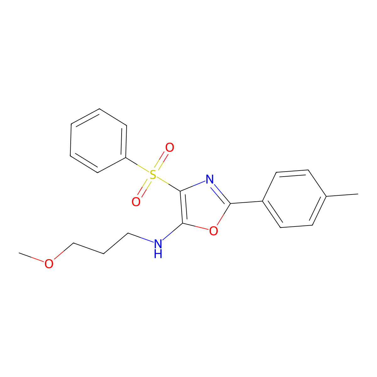 N-(3-methoxypropyl)-4-(phenylsulfonyl)-2-(p-tolyl)oxazol-5-amine molecular structure, CAS 862739-47-7