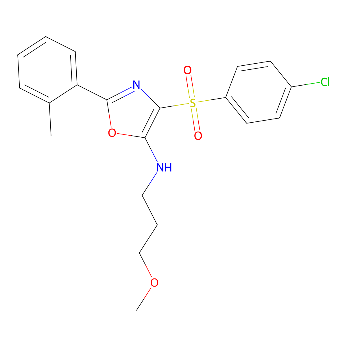 4-((4-chlorophenyl)sulfonyl)-N-(3-methoxypropyl)-2-(o-tolyl)oxazol-5-amine molecular structure, CAS 862739-53-5