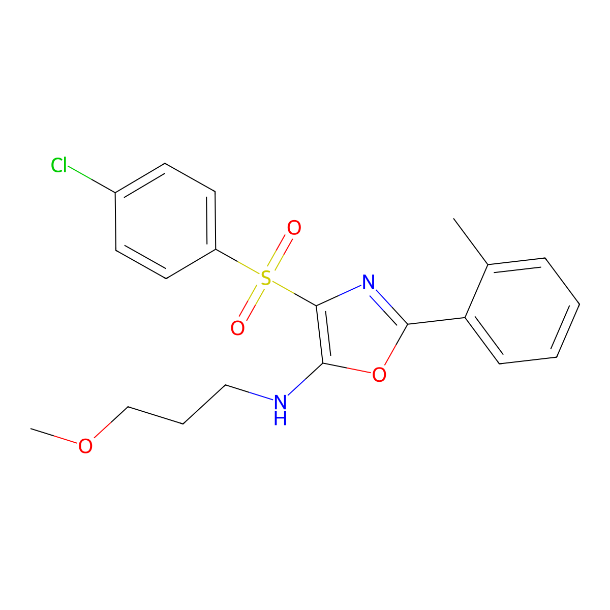 4-((4-chlorophenyl)sulfonyl)-N-(3-methoxypropyl)-2-(o-tolyl)oxazol-5-amine molecular structure, CAS 862739-53-5