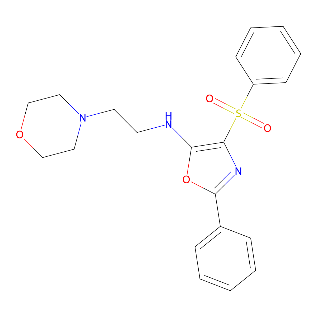 N-(2-morpholinoethyl)-2-phenyl-4-(phenylsulfonyl)oxazol-5-amine molecular structure, CAS 862739-57-9