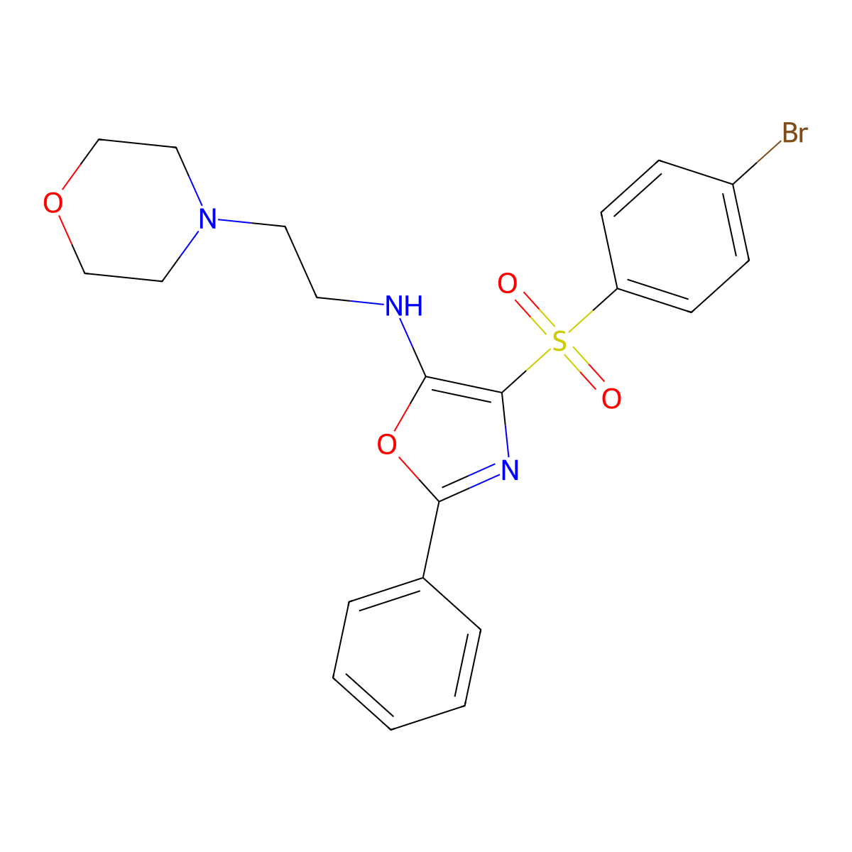 4-(4-bromophenyl)sulfonyl-N-(2-morpholin-4-ylethyl)-2-phenyl-1,3-oxazol-5-amine molecular structure, CAS 862739-59-1