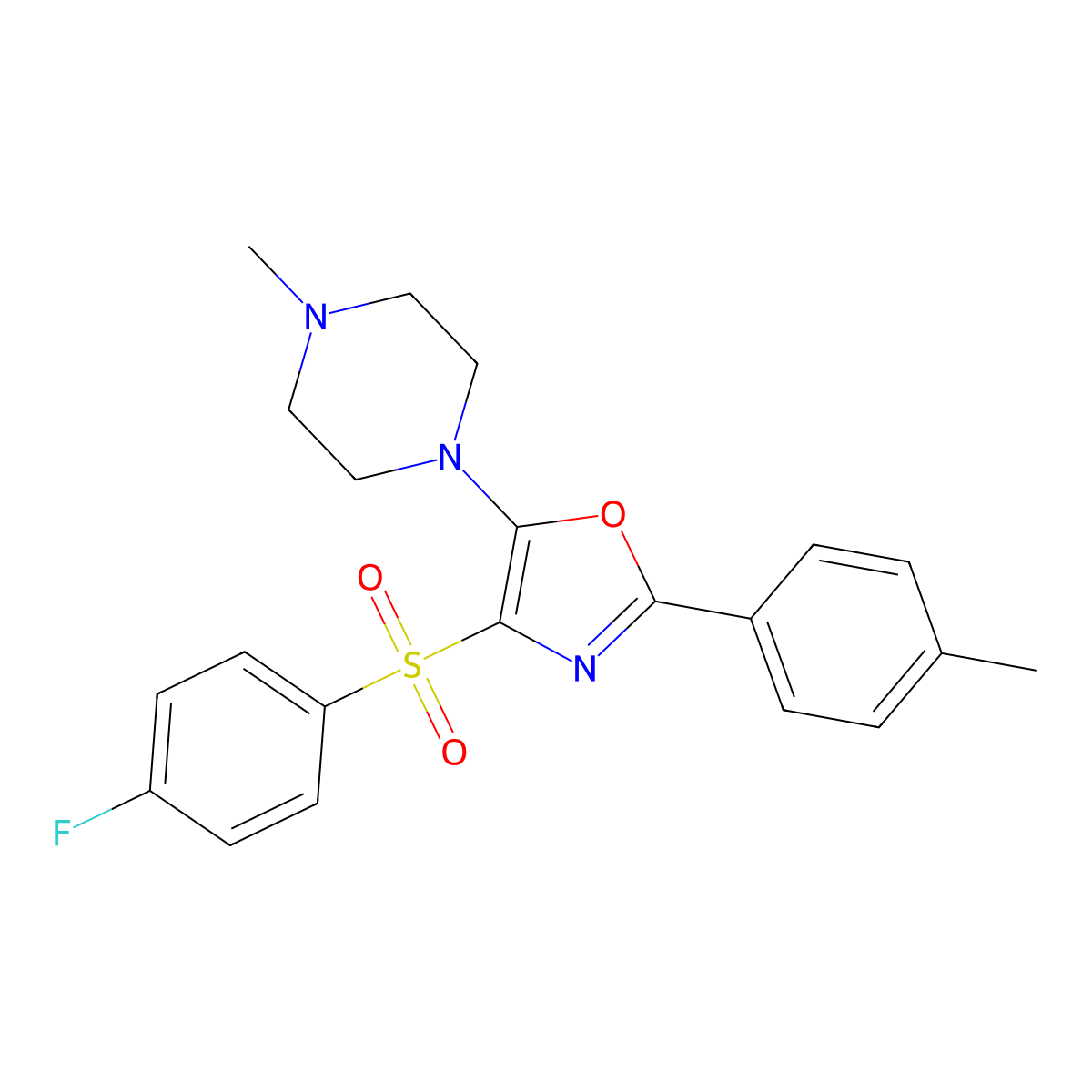 4-((4-Fluorophenyl)sulfonyl)-5-(4-methylpiperazin-1-yl)-2-(p-tolyl)oxazole molecular structure, CAS 862741-02-4