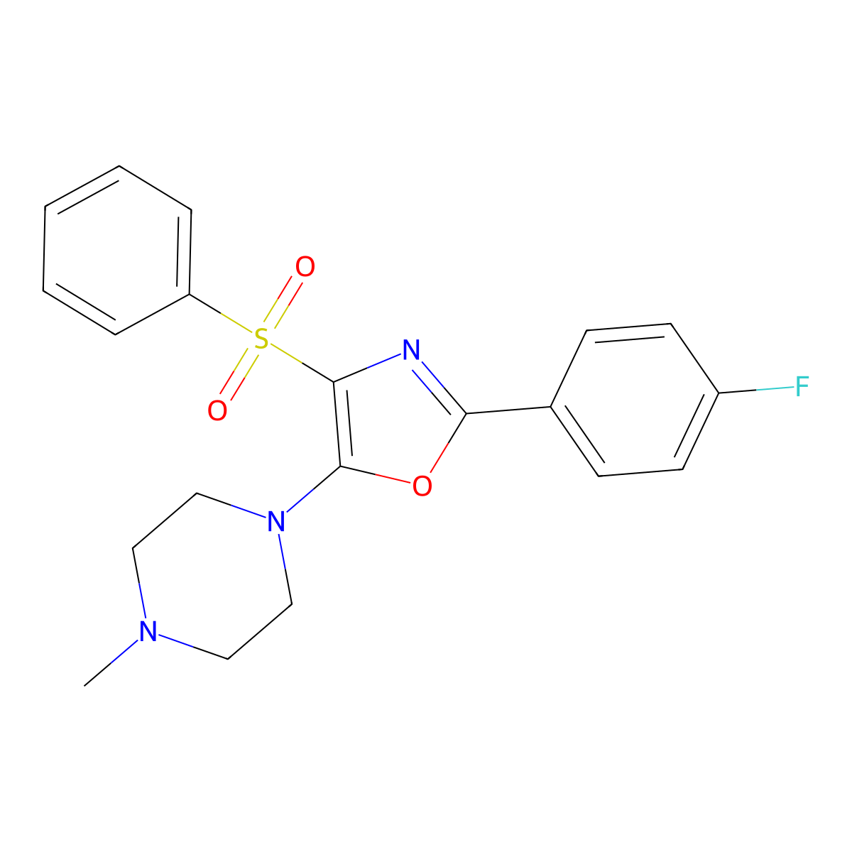 2-(4-Fluorophenyl)-5-(4-methylpiperazin-1-yl)-4-(phenylsulfonyl)oxazole molecular structure, CAS 862741-09-1