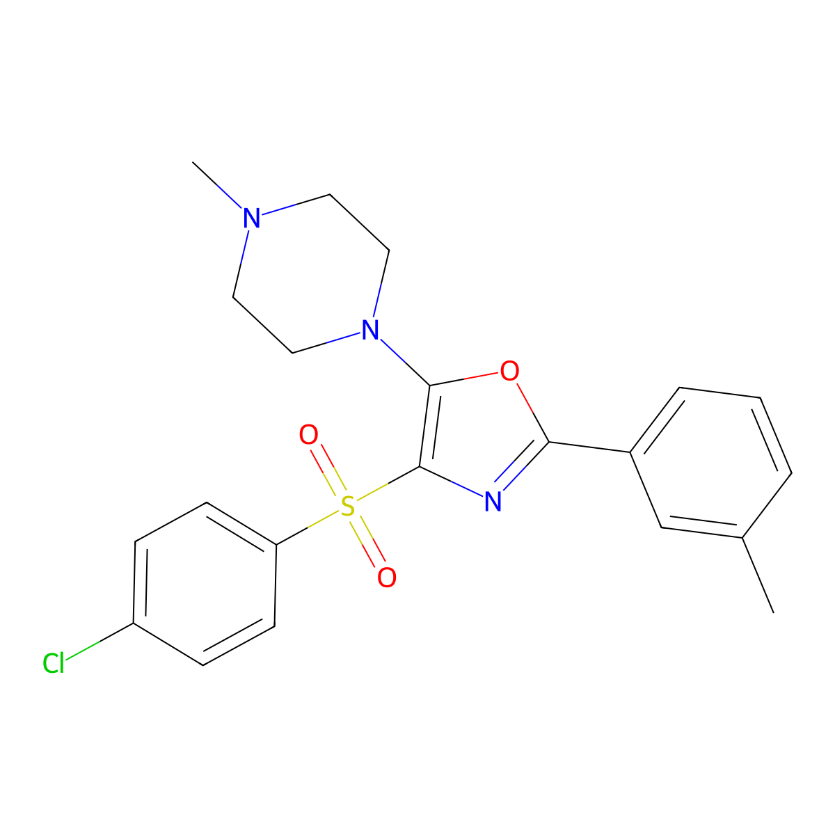 4-((4-Chlorophenyl)sulfonyl)-5-(4-methylpiperazin-1-yl)-2-(m-tolyl)oxazole molecular structure, CAS 862741-19-3