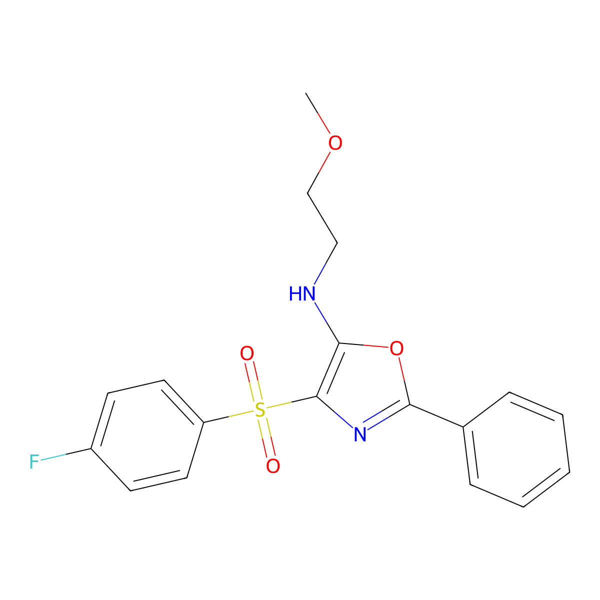 4-((4-fluorophenyl)sulfonyl)-N-(2-methoxyethyl)-2-phenyloxazol-5-amine molecular structure, CAS 862741-68-2