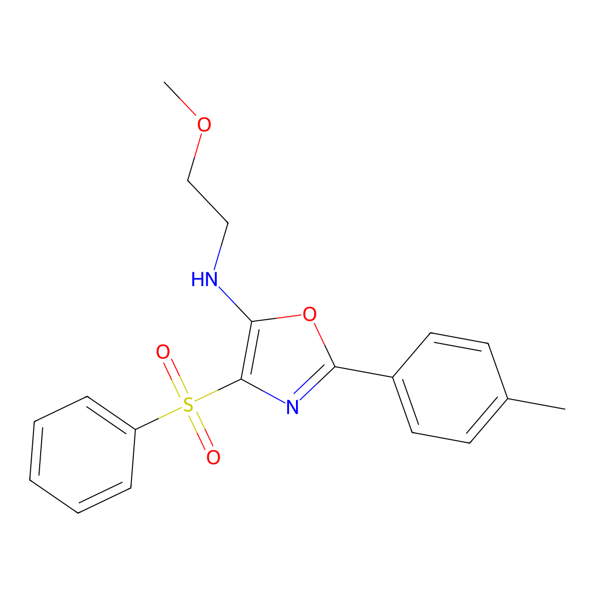 N-(2-methoxyethyl)-4-(phenylsulfonyl)-2-(p-tolyl)oxazol-5-amine molecular structure, CAS 862741-71-7