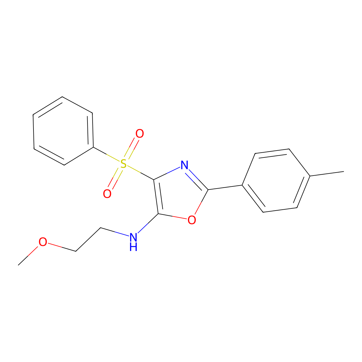 N-(2-methoxyethyl)-4-(phenylsulfonyl)-2-(p-tolyl)oxazol-5-amine molecular structure, CAS 862741-71-7
