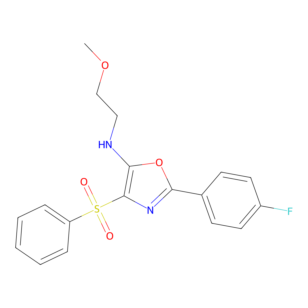 2-(4-fluorophenyl)-N-(2-methoxyethyl)-4-(phenylsulfonyl)-1,3-oxazol-5-amine molecular structure, CAS 862741-76-2