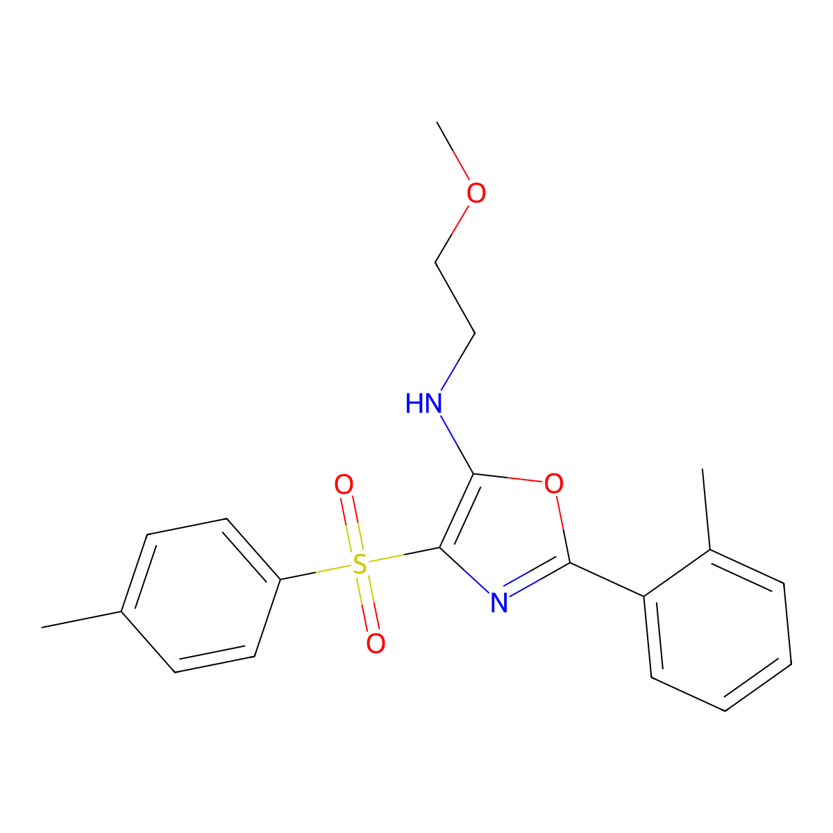 N-(2-methoxyethyl)-2-(o-tolyl)-4-tosyloxazol-5-amine molecular structure, CAS 862741-79-5