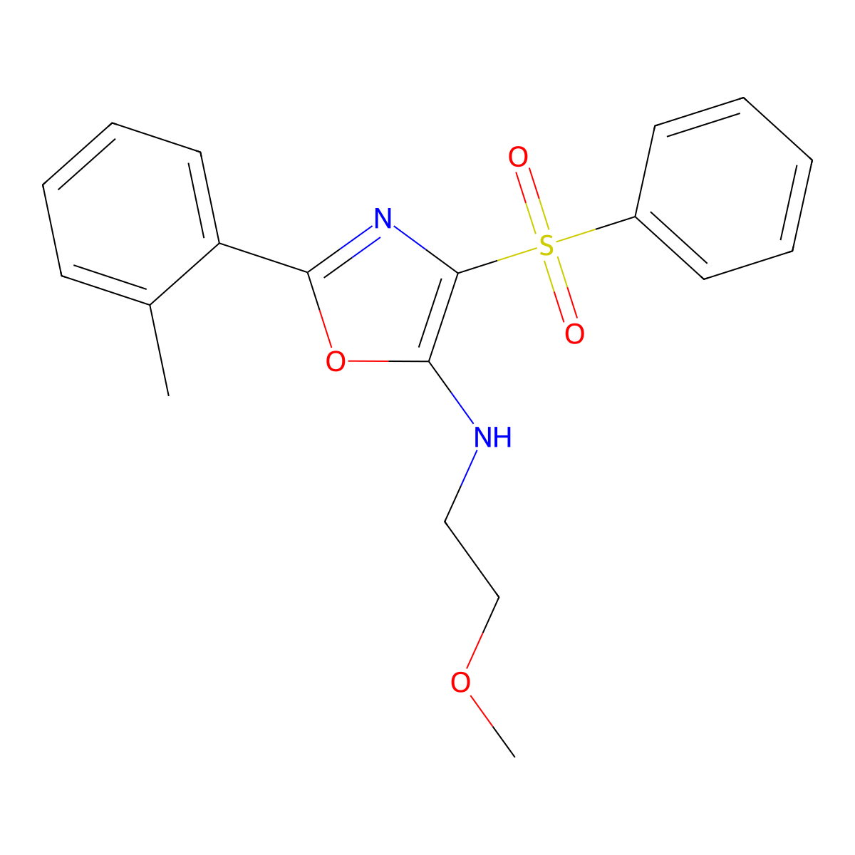 N-(2-methoxyethyl)-4-(phenylsulfonyl)-2-(o-tolyl)oxazol-5-amine molecular structure, CAS 862741-80-8