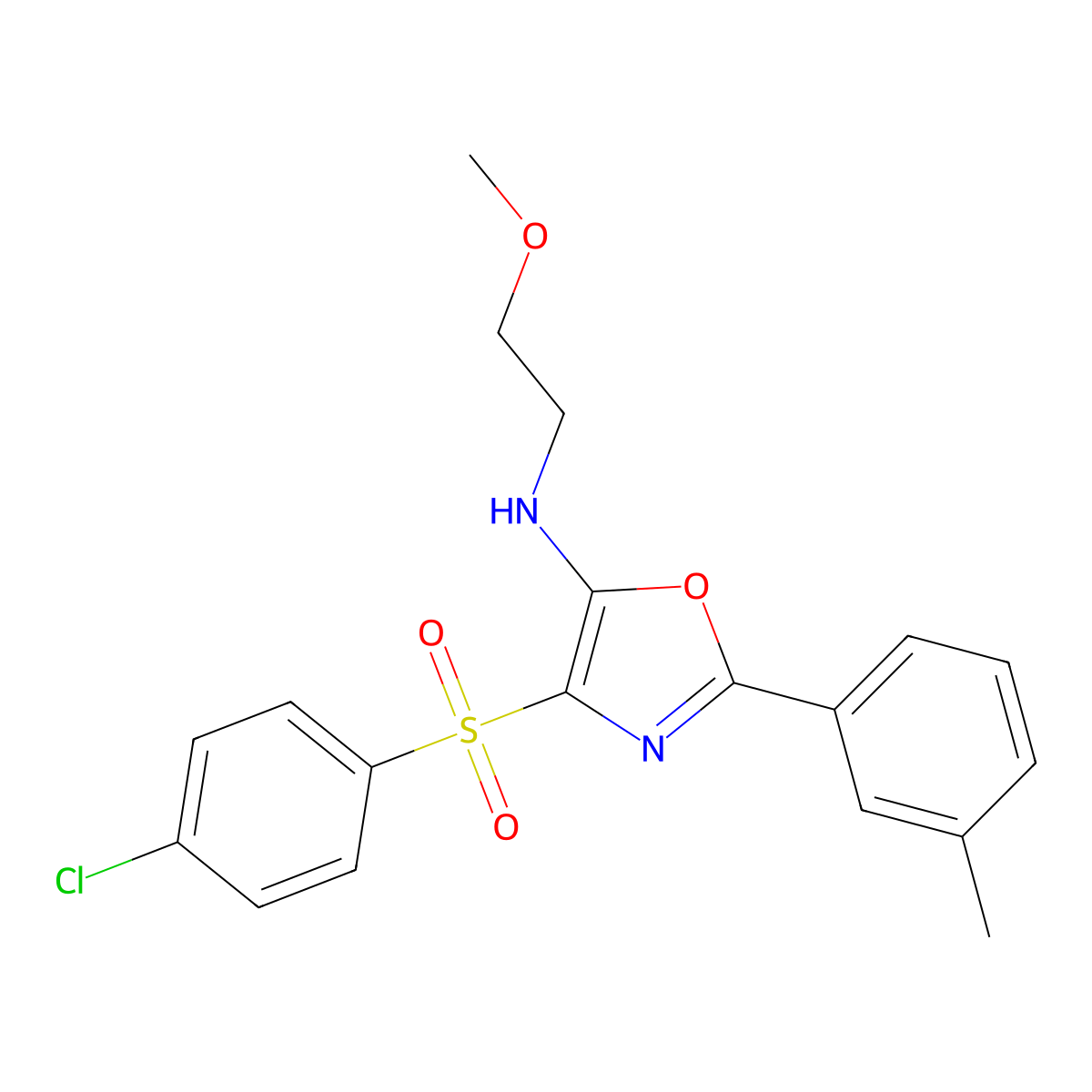 4-((4-chlorophenyl)sulfonyl)-N-(2-methoxyethyl)-2-(m-tolyl)oxazol-5-amine molecular structure, CAS 862741-85-3