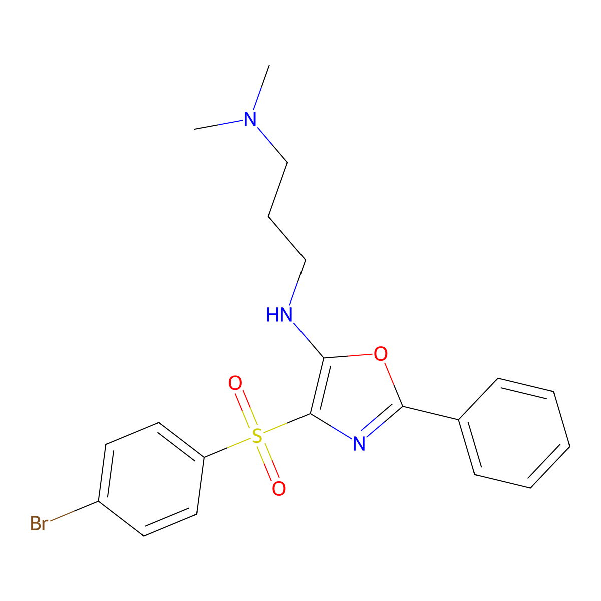 N1-(4-((4-bromophenyl)sulfonyl)-2-phenyloxazol-5-yl)-N3,N3-dimethylpropane-1,3-diamine molecular structure, CAS 862741-88-6
