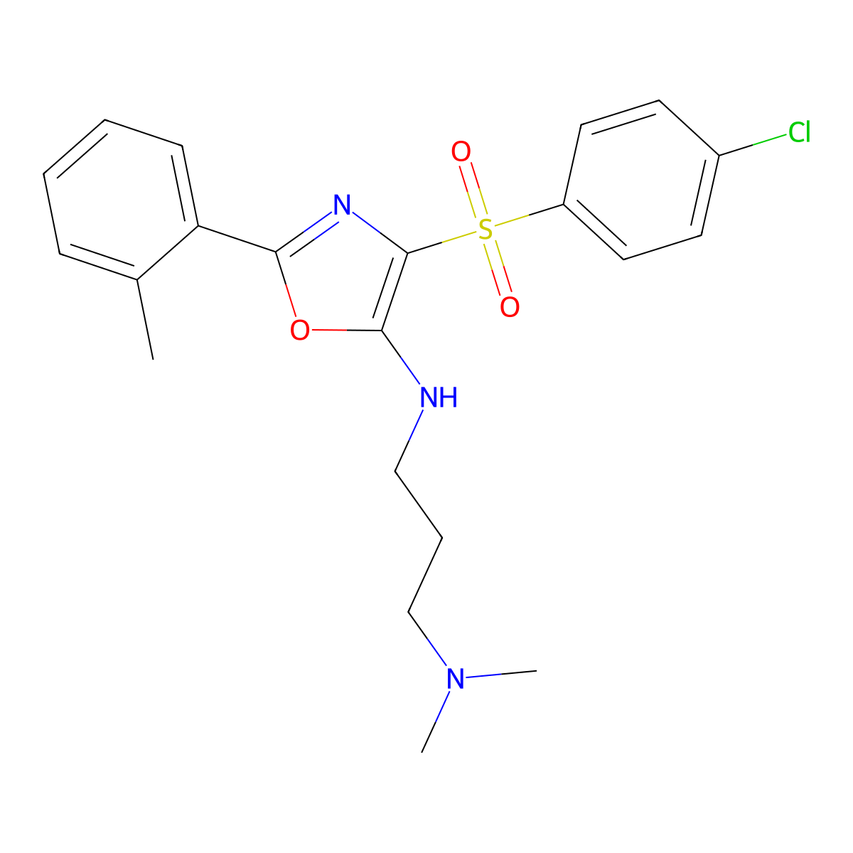 N1-(4-((4-chlorophenyl)sulfonyl)-2-(o-tolyl)oxazol-5-yl)-N3,N3-dimethylpropane-1,3-diamine molecular structure, CAS 862742-00-5