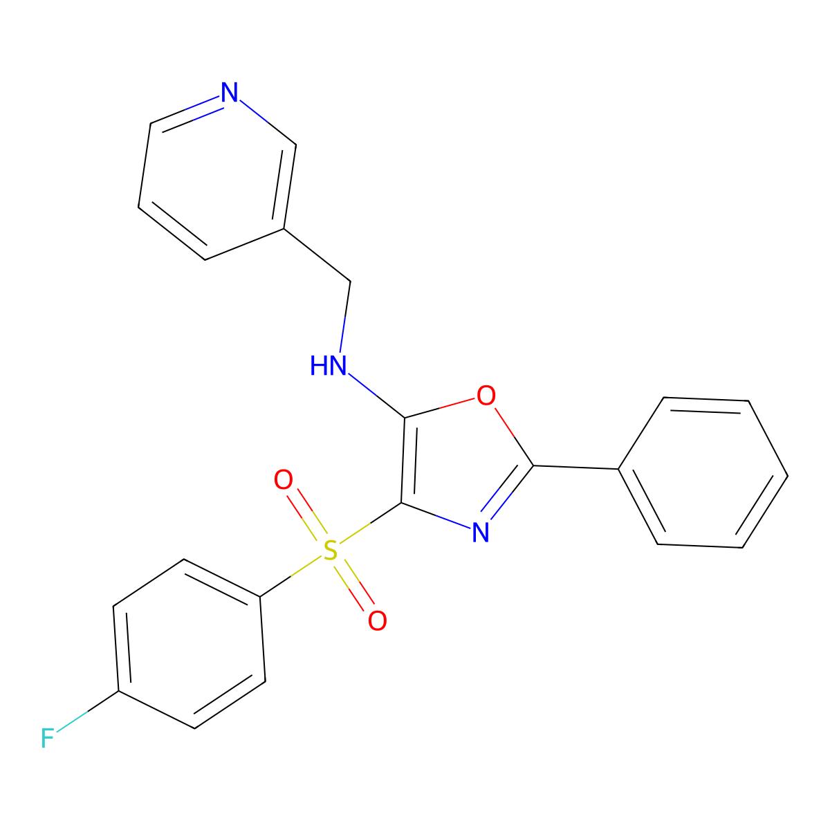 4-((4-fluorophenyl)sulfonyl)-2-phenyl-N-(pyridin-3-ylmethyl)oxazol-5-amine molecular structure, CAS 862758-63-2