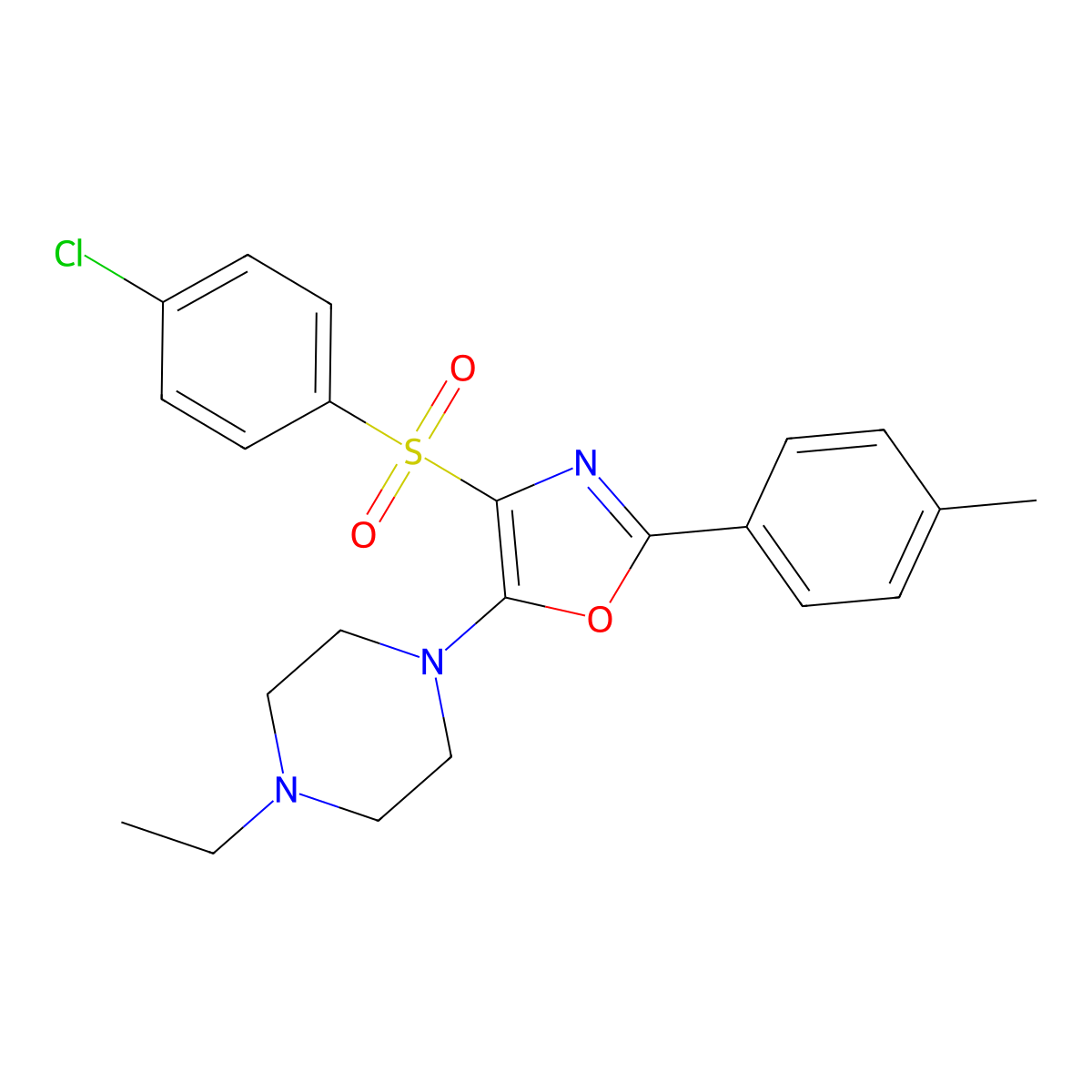 4-((4-Chlorophenyl)sulfonyl)-5-(4-ethylpiperazin-1-yl)-2-(p-tolyl)oxazole molecular structure, CAS 862758-86-9