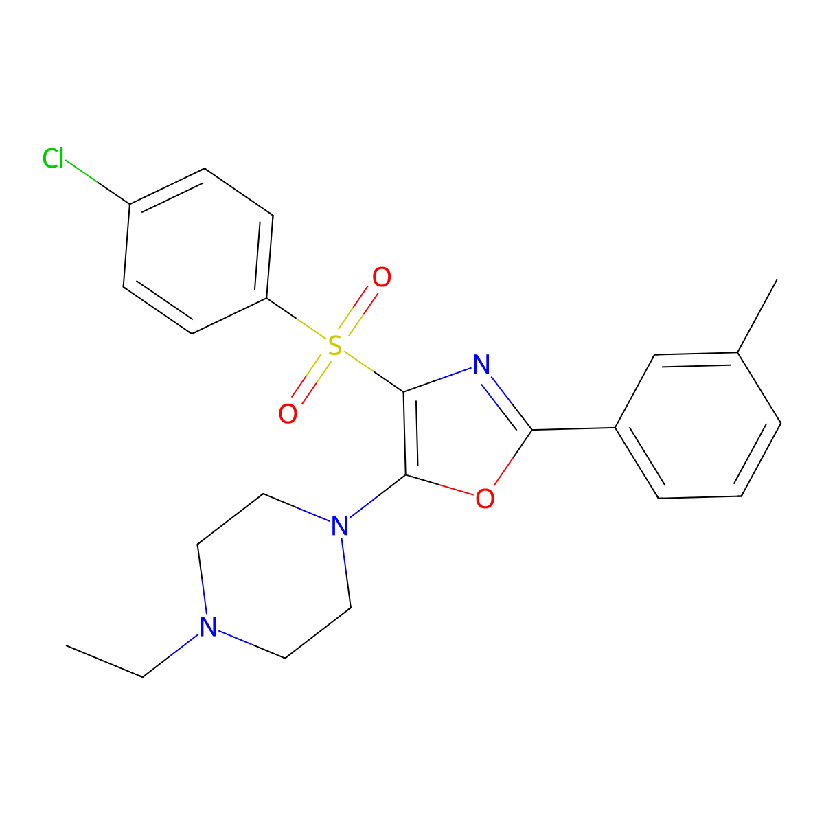 4-((4-Chlorophenyl)sulfonyl)-5-(4-ethylpiperazin-1-yl)-2-(m-tolyl)oxazole molecular structure, CAS 862759-00-0