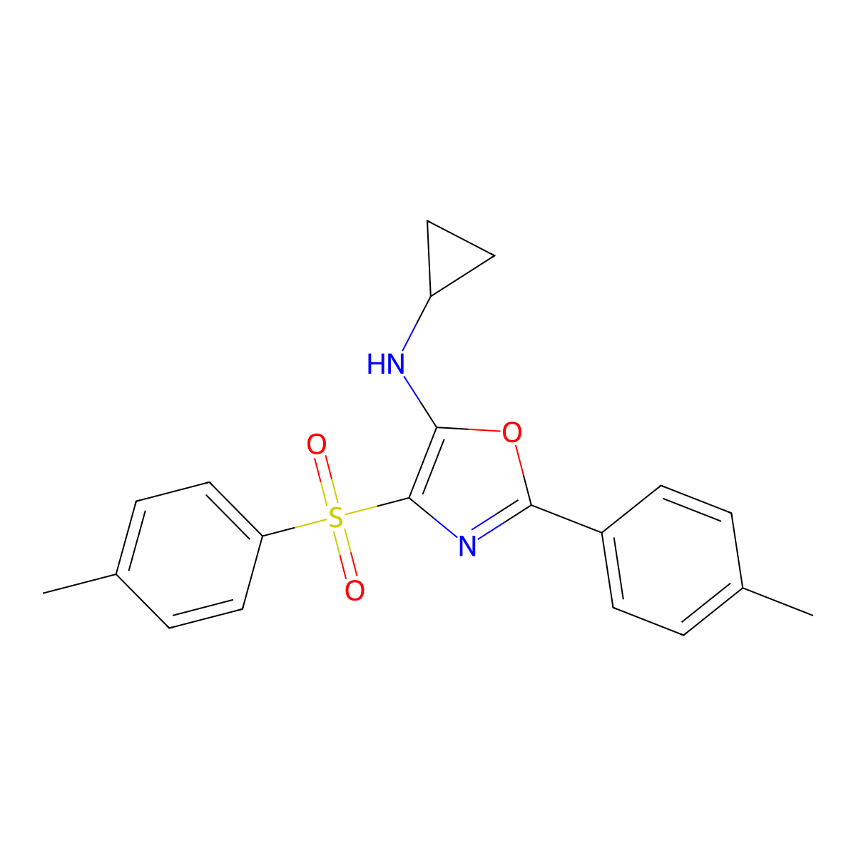 N-cyclopropyl-2-(p-tolyl)-4-tosyloxazol-5-amine molecular structure, CAS 862760-94-9