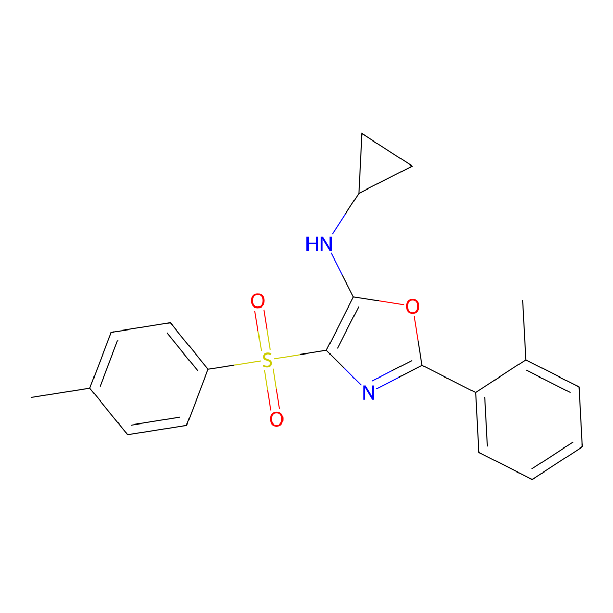 N-cyclopropyl-2-(o-tolyl)-4-tosyloxazol-5-amine molecular structure, CAS 862761-01-1