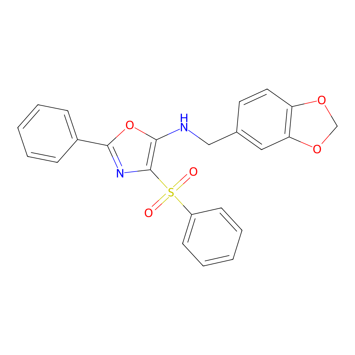 N-(benzo[d][1,3]dioxol-5-ylmethyl)-2-phenyl-4-(phenylsulfonyl)oxazol-5-amine molecular structure, CAS 862761-32-8