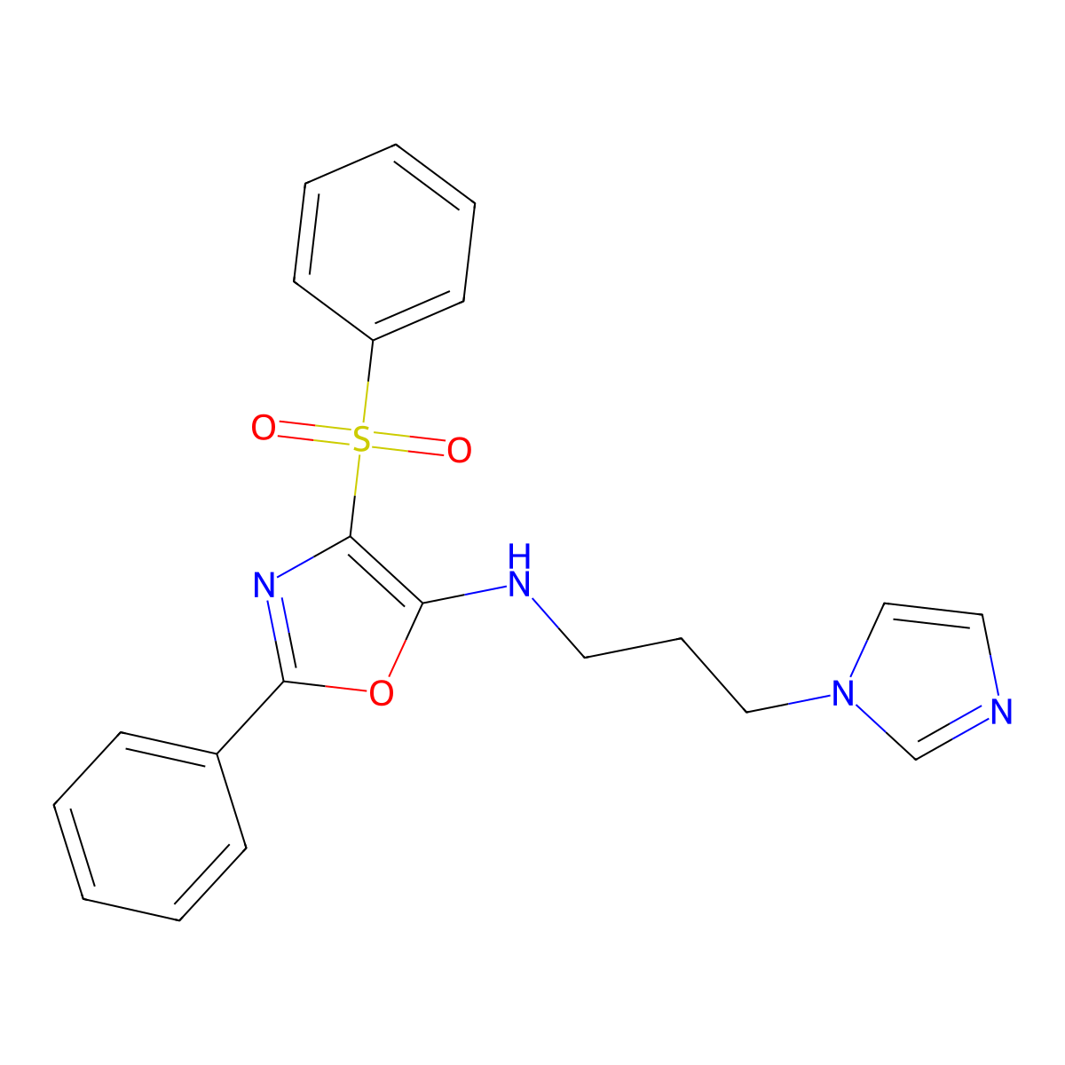 N-(3-(1H-imidazol-1-yl)propyl)-2-phenyl-4-(phenylsulfonyl)oxazol-5-amine molecular structure, CAS 862761-63-5