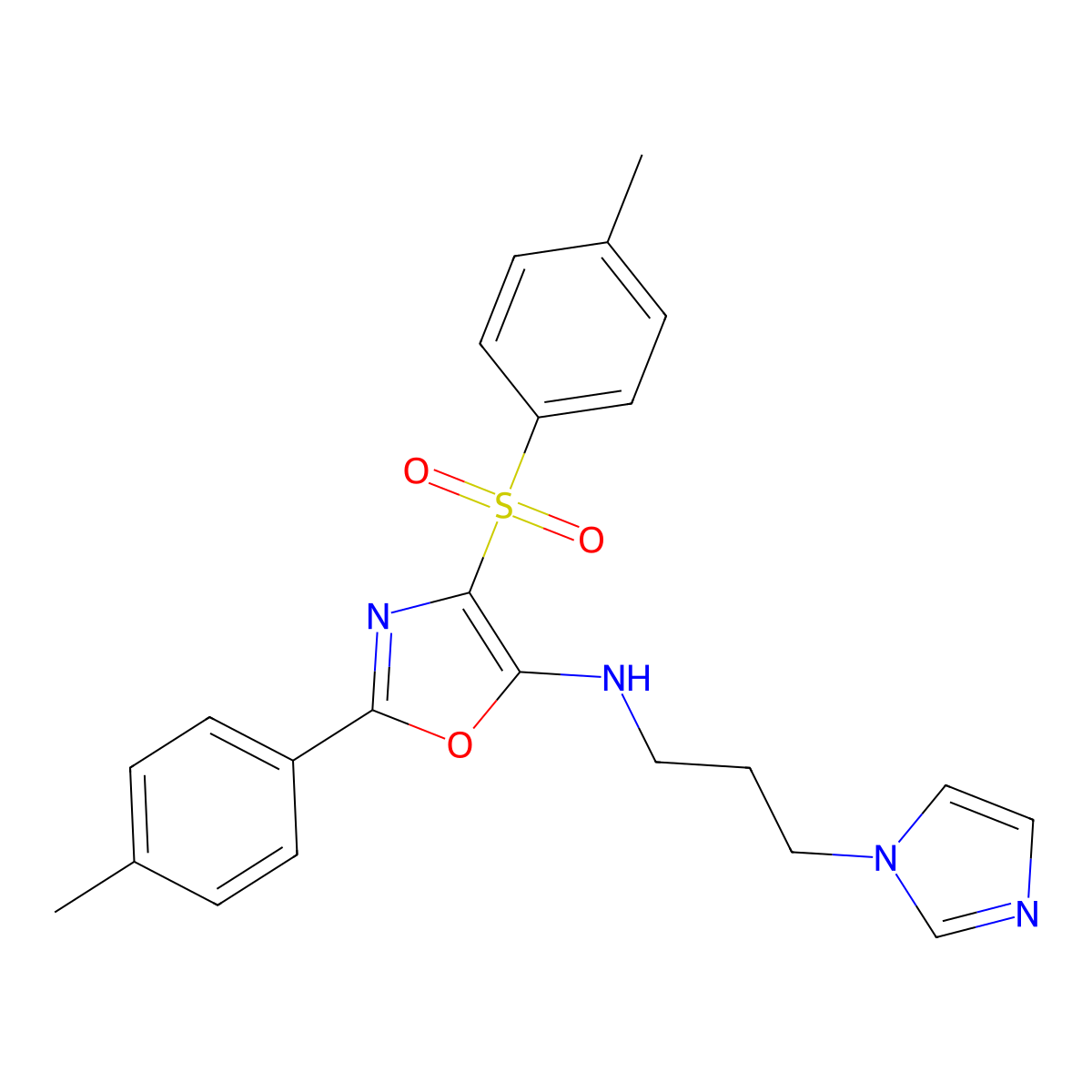 N-(3-(1H-imidazol-1-yl)propyl)-2-(p-tolyl)-4-tosyloxazol-5-amine molecular structure, CAS 862761-67-9