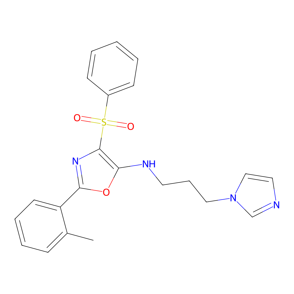 N-(3-(1H-imidazol-1-yl)propyl)-4-(phenylsulfonyl)-2-(o-tolyl)oxazol-5-amine molecular structure, CAS 862761-76-0