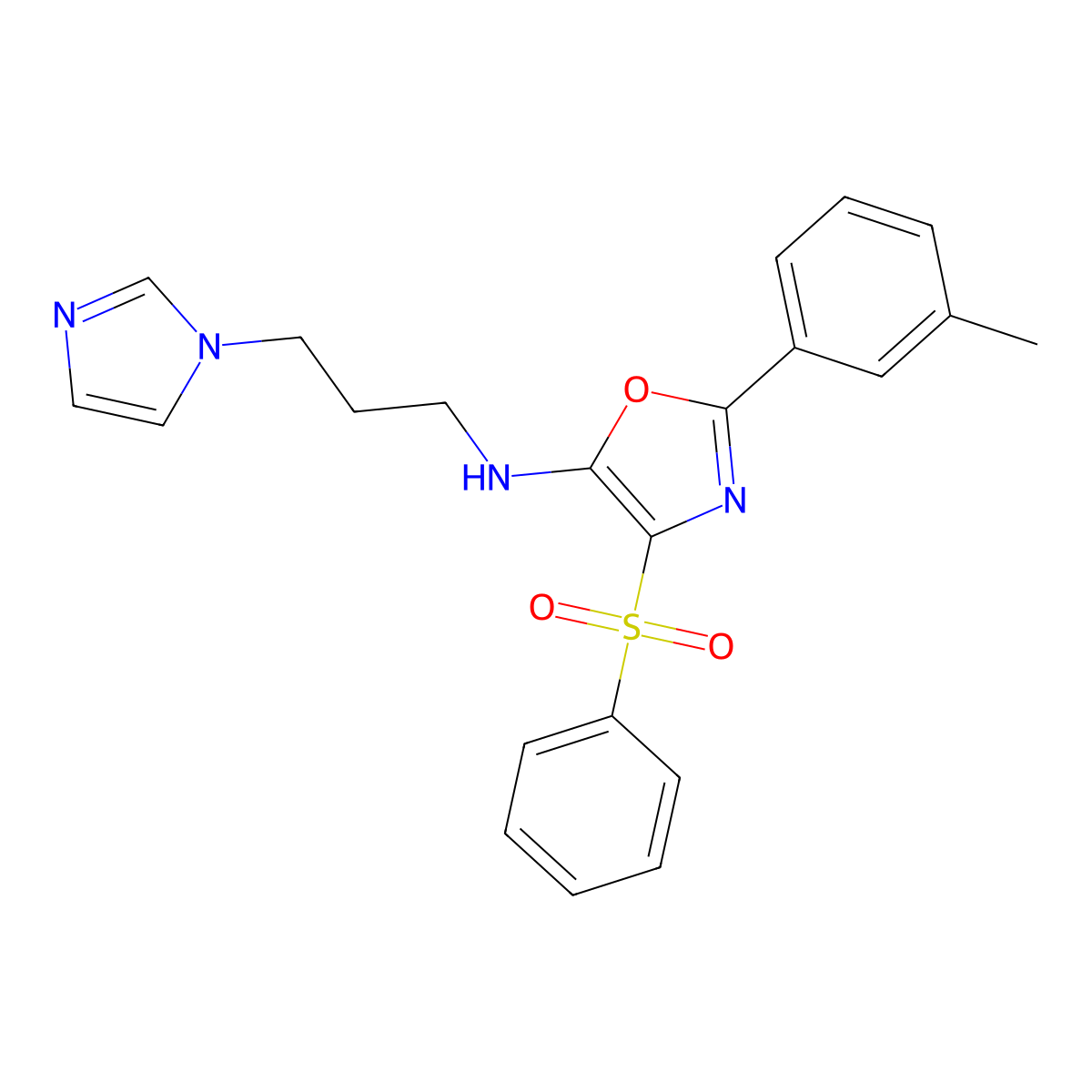 N-(3-(1H-imidazol-1-yl)propyl)-4-(phenylsulfonyl)-2-(m-tolyl)oxazol-5-amine molecular structure, CAS 862761-81-7