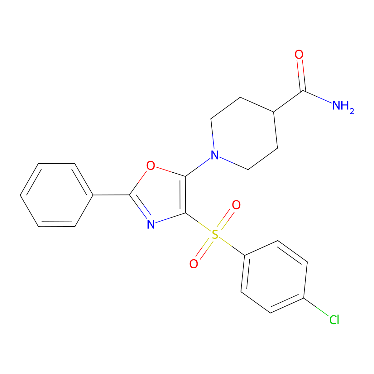 1-(4-((4-Chlorophenyl)sulfonyl)-2-phenyloxazol-5-yl)piperidine-4-carboxamide molecular structure, CAS 862763-56-2
