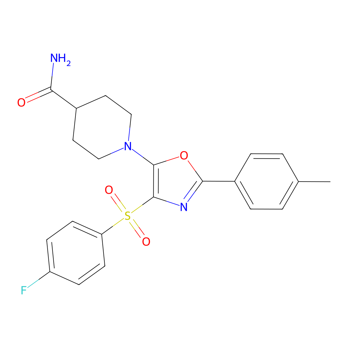 1-(4-((4-Fluorophenyl)sulfonyl)-2-(p-tolyl)oxazol-5-yl)piperidine-4-carboxamide molecular structure, CAS 862763-58-4