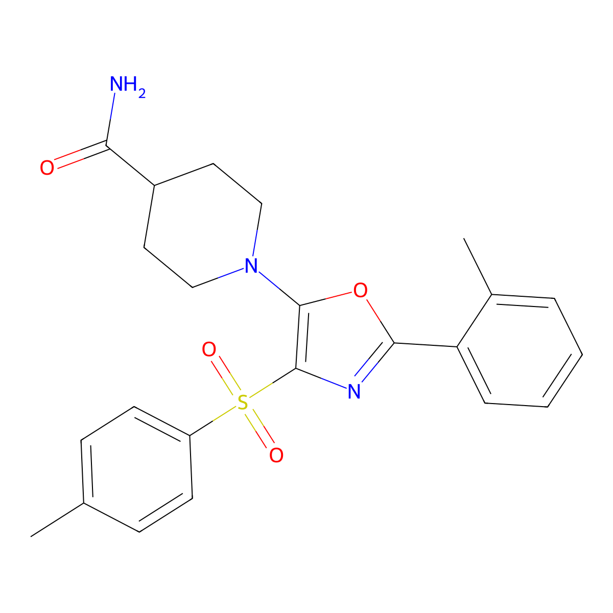 1-(2-(o-Tolyl)-4-tosyloxazol-5-yl)piperidine-4-carboxamide molecular structure, CAS 862763-67-5