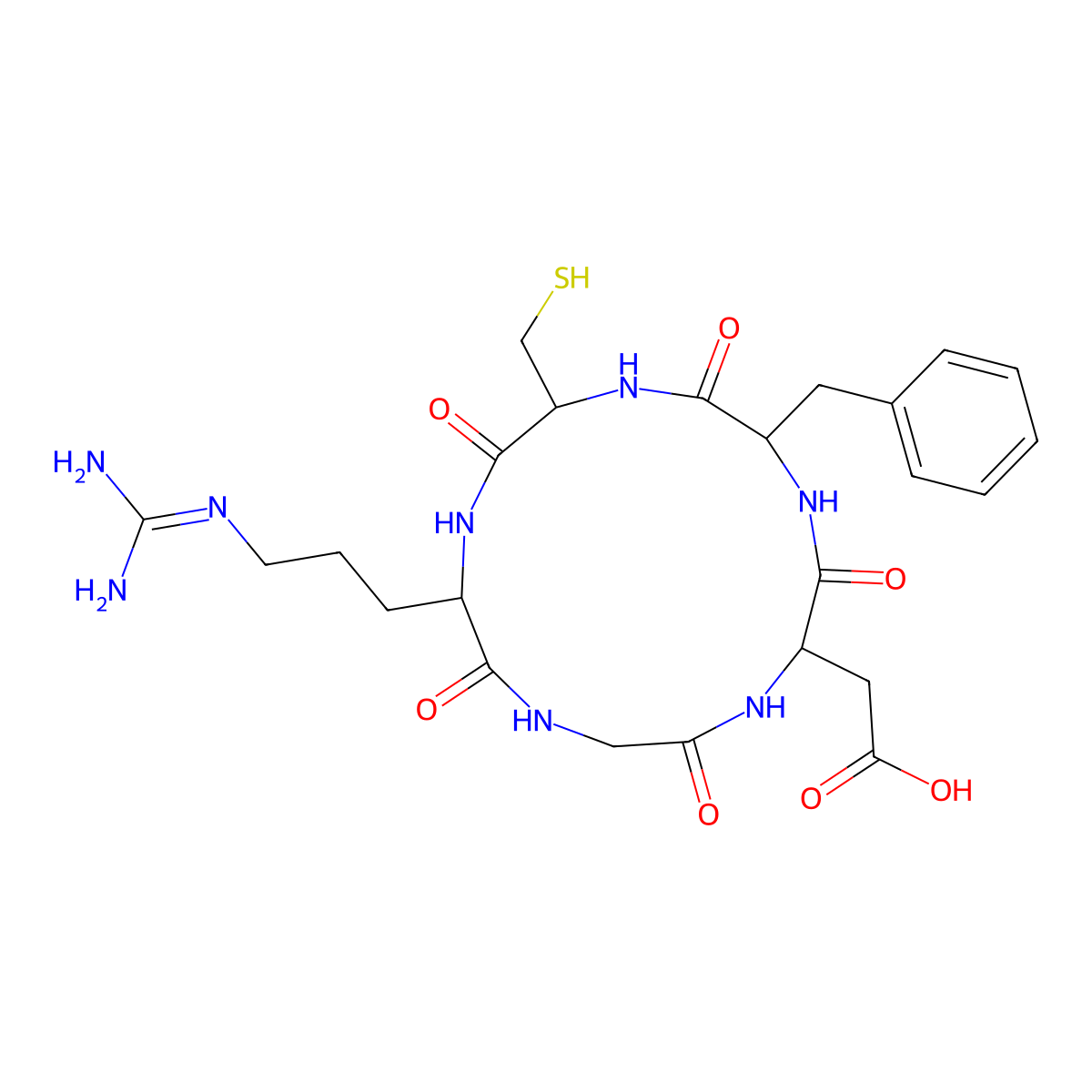 Cyclo(-Arg-Gly-Asp-D-Phe-Cys) molecular structure, CAS 862772-11-0