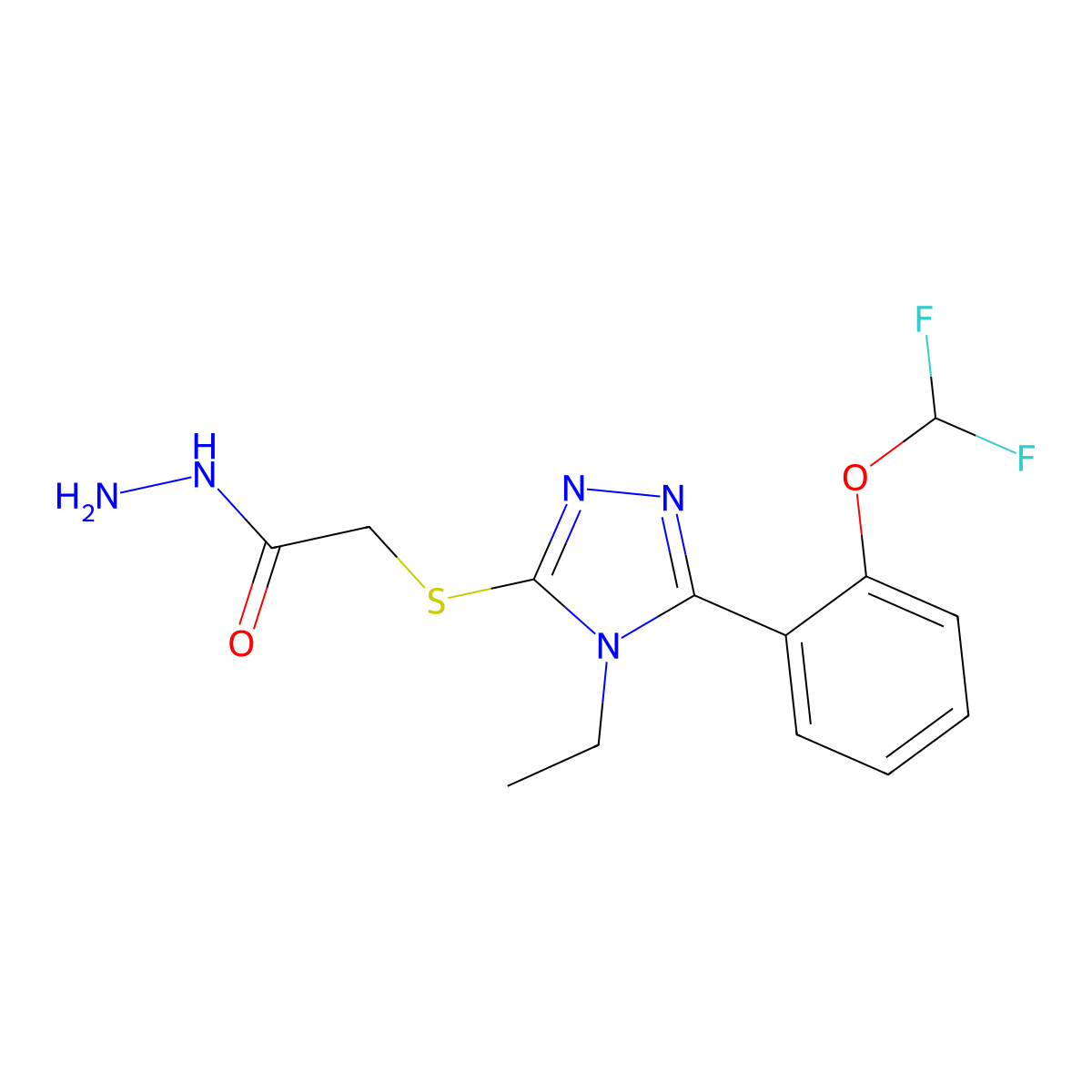 2-((5-(2-(Difluoromethoxy)phenyl)-4-ethyl-4H-1,2,4-triazol-3-yl)thio)acetohydrazide molecular structure, CAS 862781-95-1
