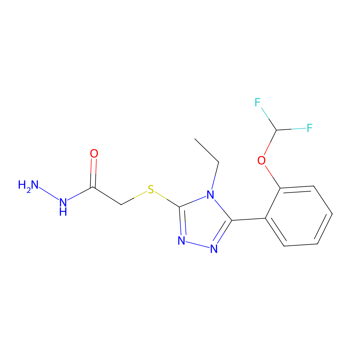 2-((5-(2-(Difluoromethoxy)phenyl)-4-ethyl-4H-1,2,4-triazol-3-yl)thio)acetohydrazide molecular structure, CAS 862781-95-1