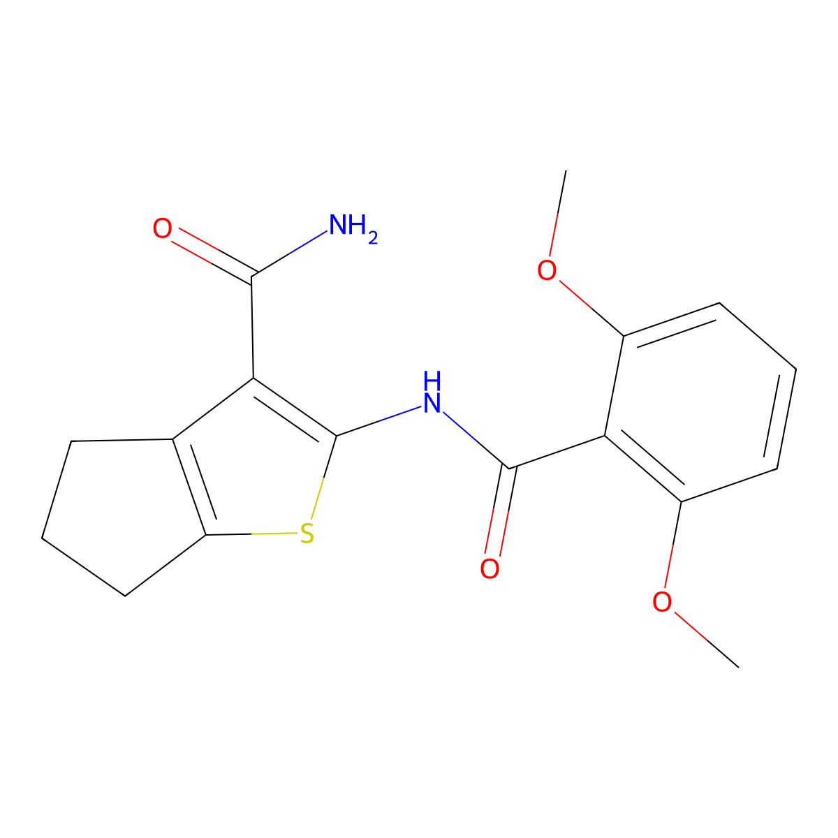 2-[(2,6-dimethoxybenzoyl)amino]-5,6-dihydro-4H-cyclopenta[b]thiophene-3-carboxamide molecular structure, CAS 862785-99-7