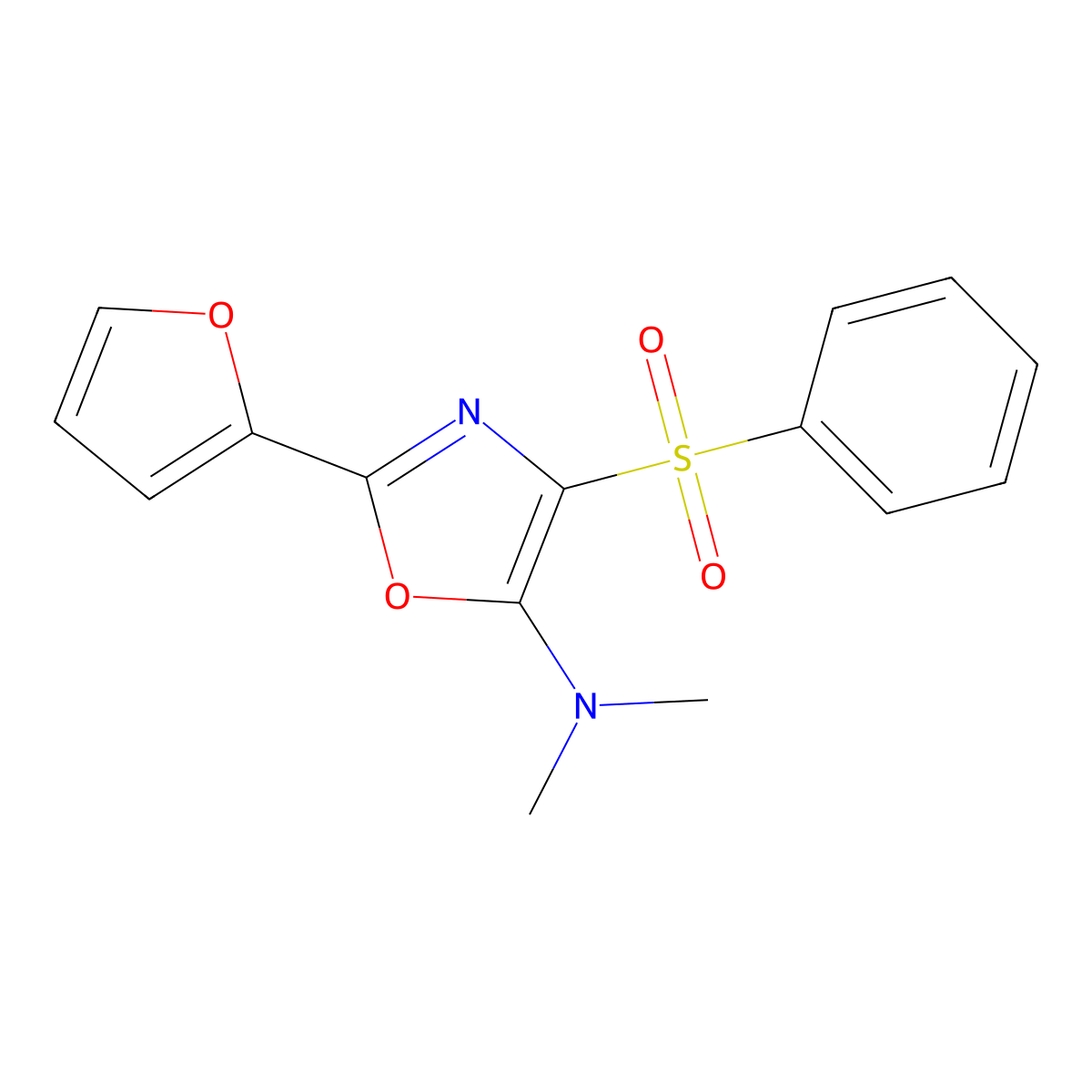 2-(furan-2-yl)-N,N-dimethyl-4-(phenylsulfonyl)oxazol-5-amine molecular structure, CAS 862793-11-1