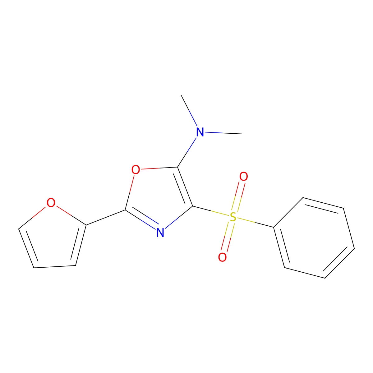 2-(furan-2-yl)-N,N-dimethyl-4-(phenylsulfonyl)oxazol-5-amine molecular structure, CAS 862793-11-1