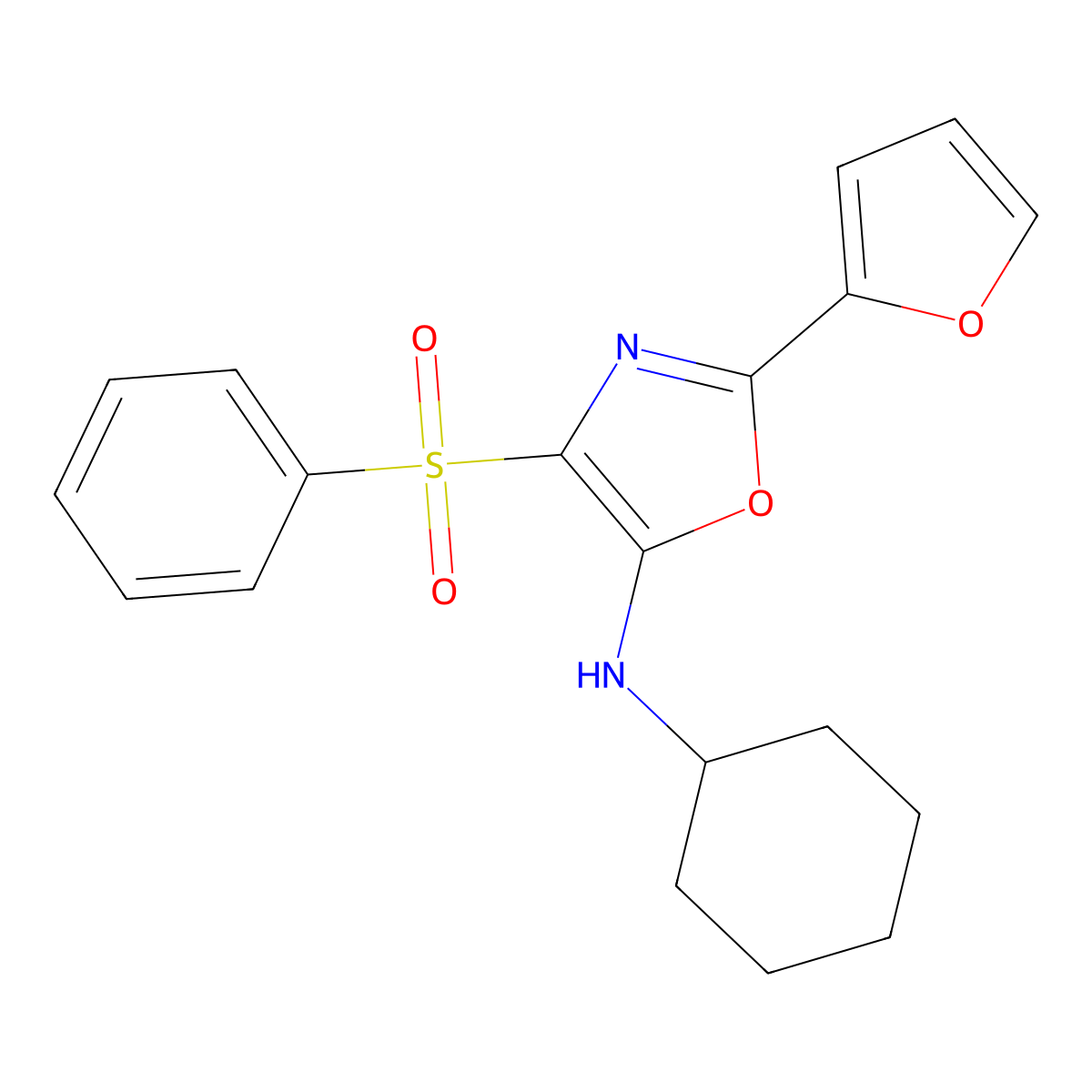 5-(Cyclohexylamino)-2-(2-furyl)-4-(phenylsulfonyl)-1,3-oxazole molecular structure, CAS 862793-15-5