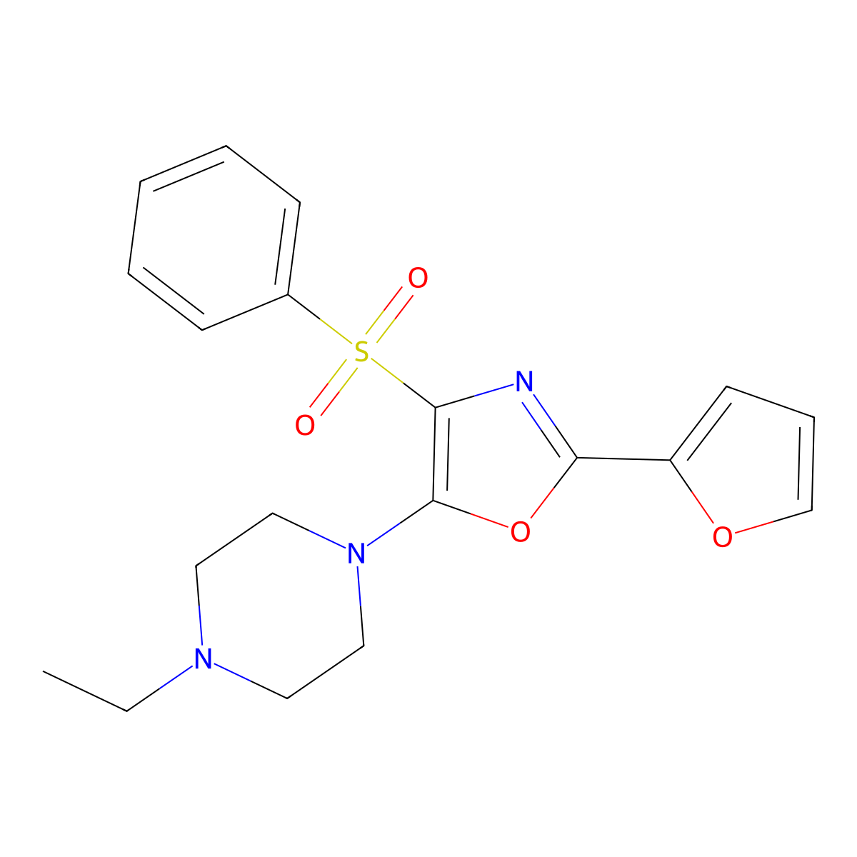 5-(4-Ethylpiperazin-1-yl)-2-(furan-2-yl)-4-(phenylsulfonyl)oxazole molecular structure, CAS 862793-20-2