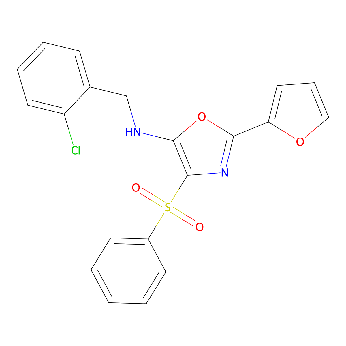 4-(benzenesulfonyl)-N-[(2-chlorophenyl)methyl]-2-(furan-2-yl)-1,3-oxazol-5-amine molecular structure, CAS 862793-21-3
