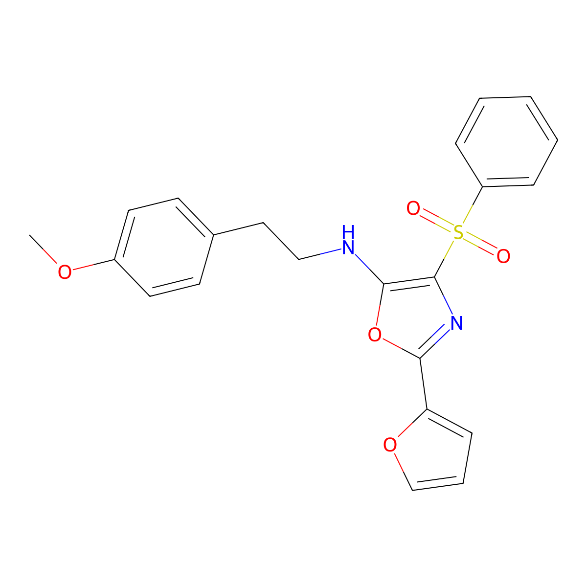 2-(furan-2-yl)-N-[2-(4-methoxyphenyl)ethyl]-4-(phenylsulfonyl)-1,3-oxazol-5-amine molecular structure, CAS 862793-23-5