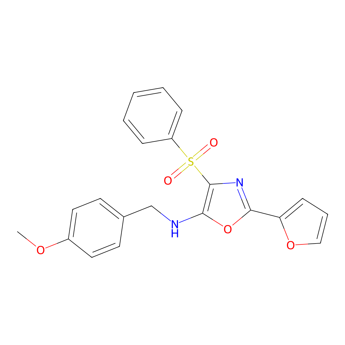 4-(benzenesulfonyl)-2-(furan-2-yl)-N-[(4-methoxyphenyl)methyl]-1,3-oxazol-5-amine molecular structure, CAS 862793-25-7