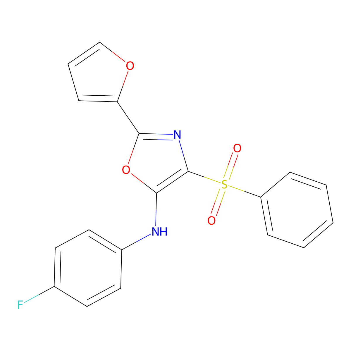 N-(4-fluorophenyl)-2-(furan-2-yl)-4-(phenylsulfonyl)oxazol-5-amine molecular structure, CAS 862793-31-5