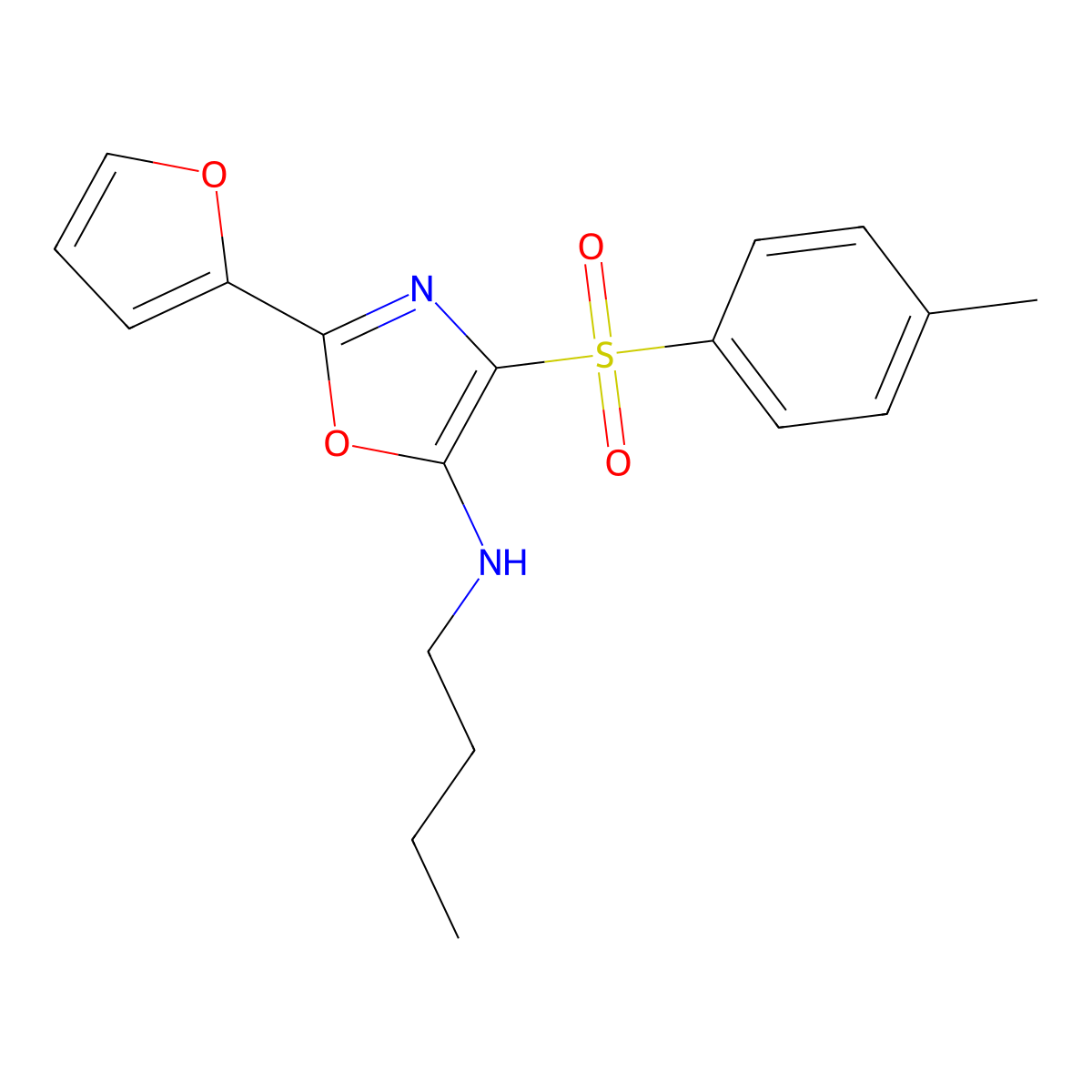 N-butyl-2-(furan-2-yl)-4-tosyloxazol-5-amine molecular structure, CAS 862793-34-8