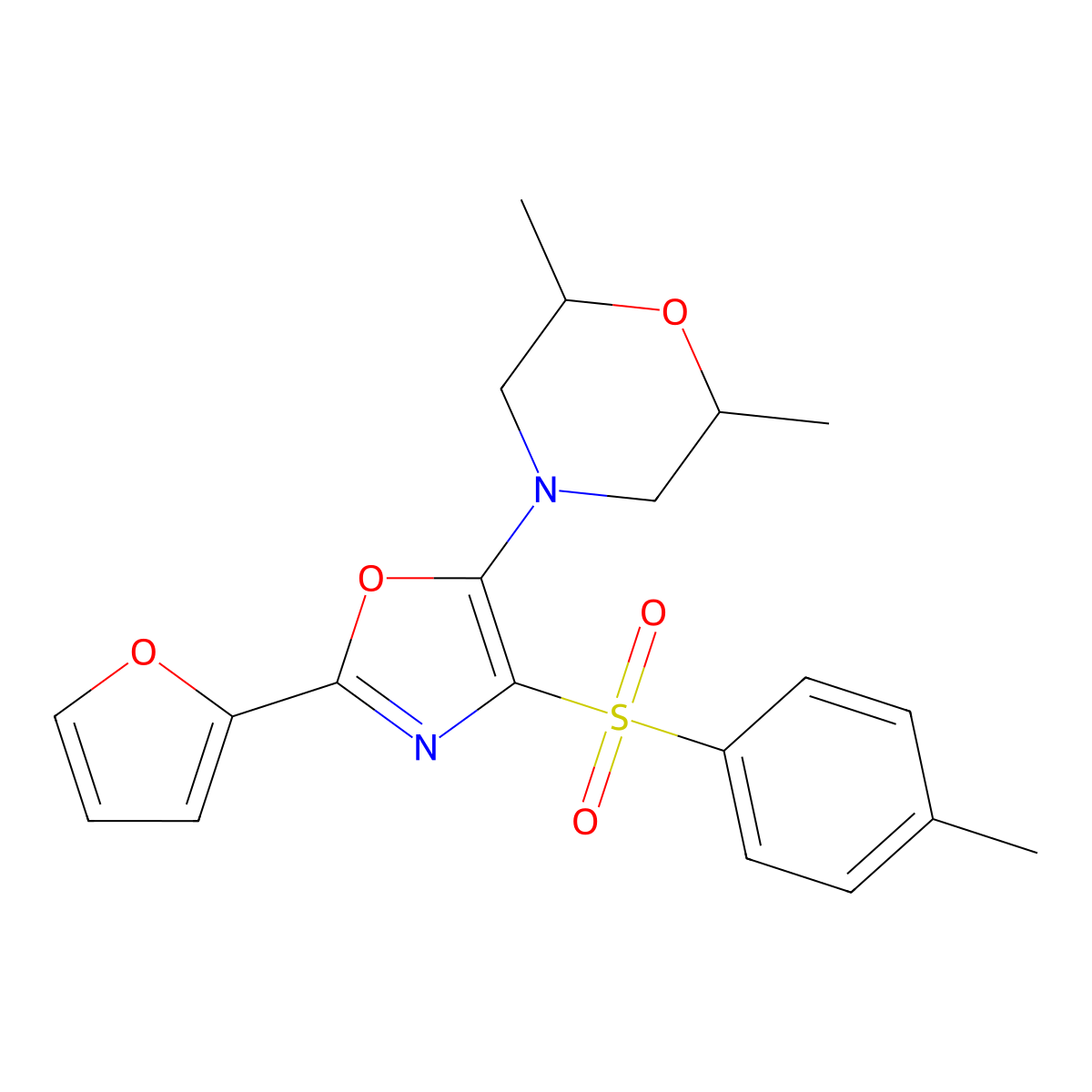 4-(2-(Furan-2-yl)-4-tosyloxazol-5-yl)-2,6-dimethylmorpholine molecular structure, CAS 862793-36-0