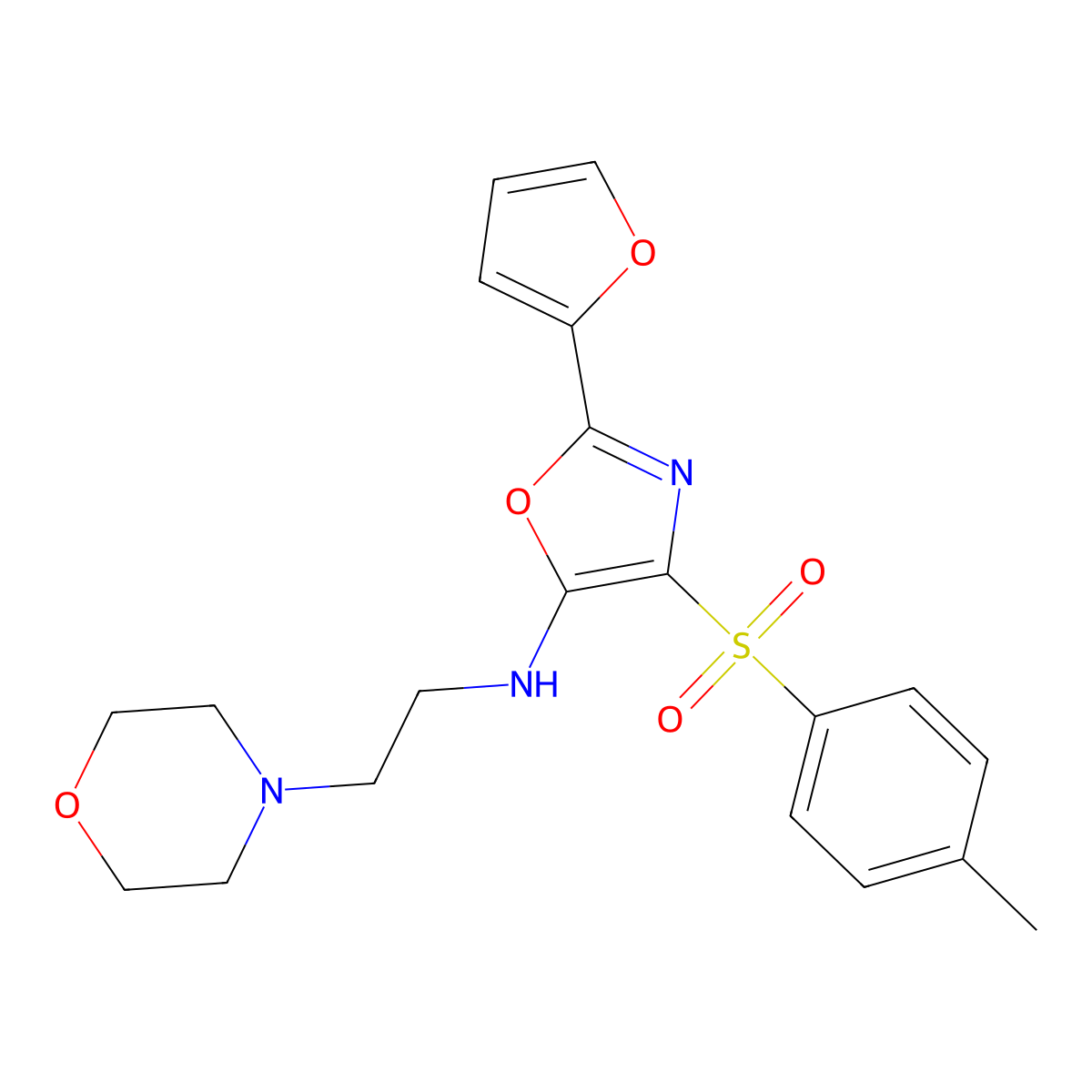 2-(furan-2-yl)-N-(2-morpholinoethyl)-4-tosyloxazol-5-amine molecular structure, CAS 862793-40-6