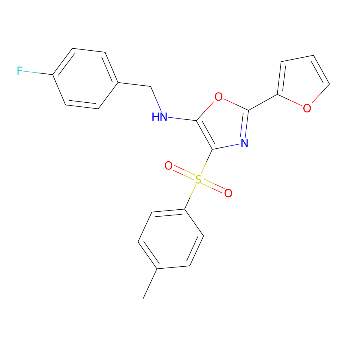 N-(4-fluorobenzyl)-2-(furan-2-yl)-4-[(4-methylphenyl)sulfonyl]-1,3-oxazol-5-amine molecular structure, CAS 862793-51-9